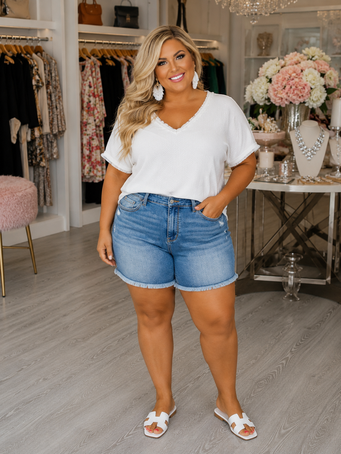 BT {Be My Shorty} Judy Blue Vintage Wash Fray Hem Shorts PLUS SIZE