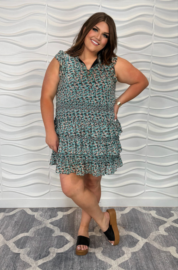 45 PSS-U {Feel The Fashion} Black Floral Smocked Dress PLUS SIZE XL 1X 2X