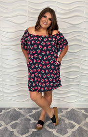 37 OS-A {Always On My Mind} Navy Floral Off Shoulder Dress PLUS SIZE 1X 2X 3X