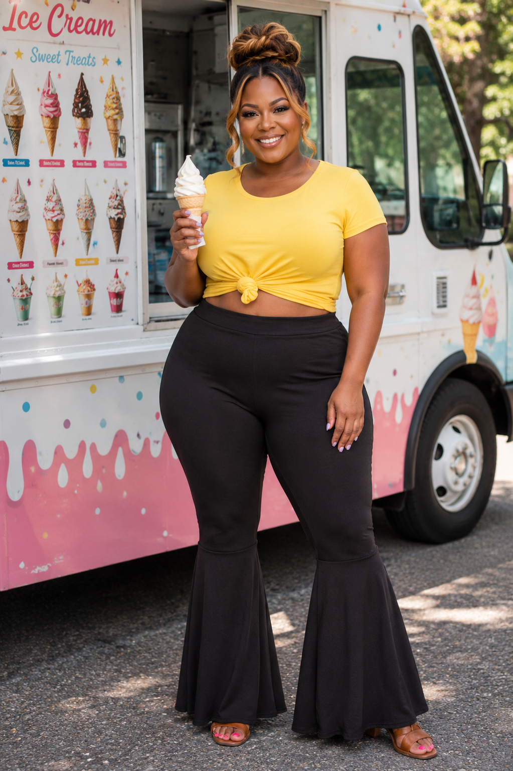 LEG-51 {Southern Inspired} Black Bell Bottom Pants PLUS SIZE 2X 3X