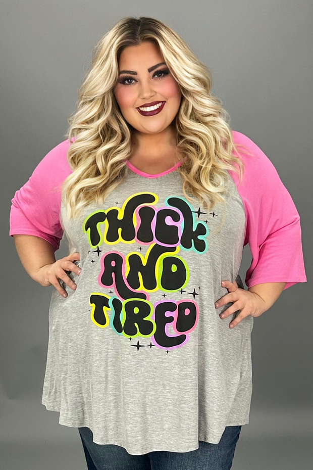 45 GT {Thick and Tired} Grey/Pink Graphic Tee CURVY BRAND!!!  EXTENDED PLUS SIZE XL 2X 3X 4X 5X 6X