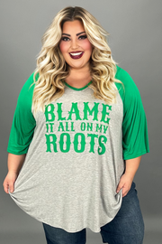 46 GT {Blame It All} Grey/Kelly Green Graphic Tee CURVY BRAND!!!  EXTENDED PLUS SIZE XL 2X 3X 4X 5X 6X