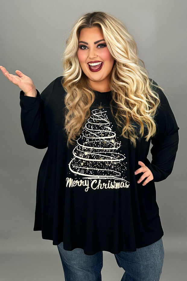 27 GT {Merry Christmas Tree} Black Graphic Tee CURVY BRAND!!!  EXTENDED PLUS SIZE 4X 5X 6X