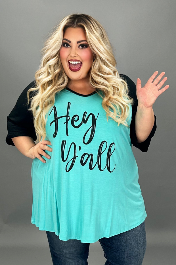 16 GT {Hey Y'all} Teal/Black Graphic Tee CURVY BRAND!!! EXTENDED PLUS SIZE XL 2X 3X 4X 5X 6X (May Size Down 1 Size)