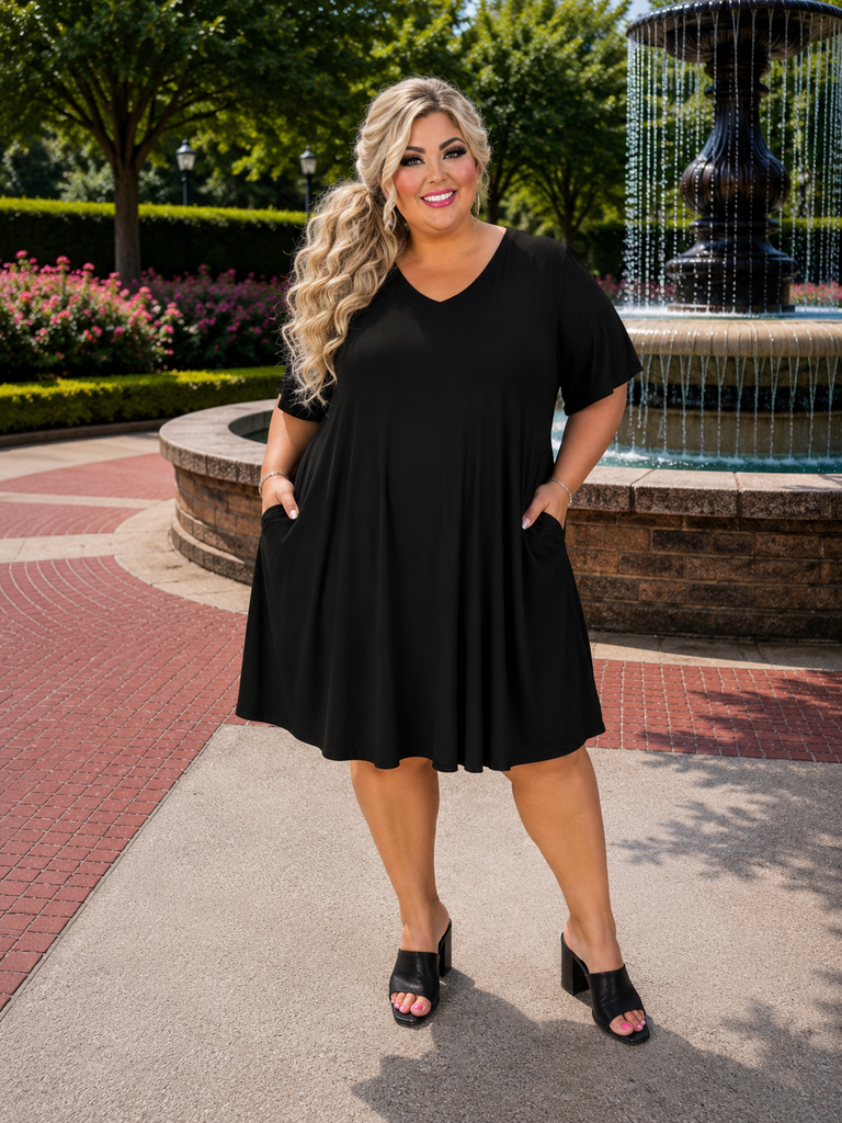dresses for short and curvy women 28 SSS-B {Lovely Inside & Out} Black Sleeve Dress PLUS SIZE XL 2X 3X XL Color:Noir Wildflower Cloth & Stone Anthropologie tag::S26NEWARRIVALS 43 / Waist