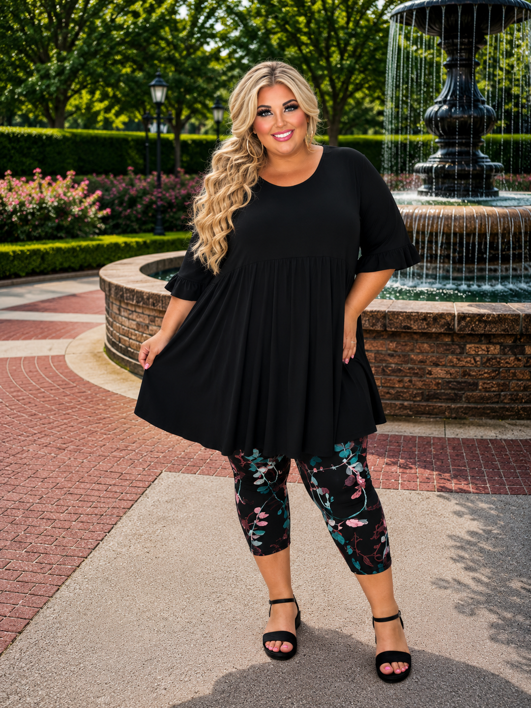 29 SSS-D {Curvy Is My Fav} Black Babydoll Ruffle Sleeve Tunic PLUS SIZE XL 2X 3X (May SIZE Down 1 Size) XL