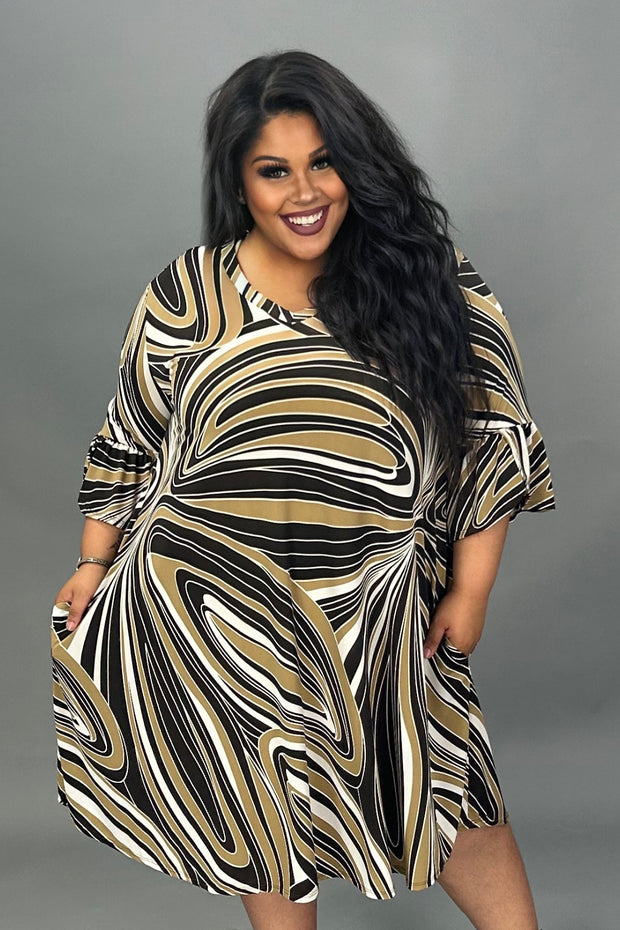 34 PSS {Lost In A Memory} Brown Swirl Print Dress EXTENDED PLUS SIZE 4X 5X 6X
