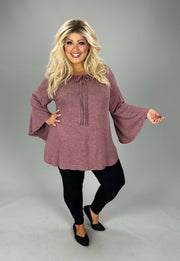 25 SQ {Making You Happy} Heather Mauve Top w/Neck Tie PLUS SIZE 1X 2X 3X