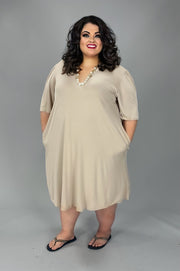 40 SSS {Need Time} Taupe V-Neck Dress With Pockets EXTENDED PLUS SIZE 3X 4X 5X