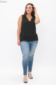 33 SV {Lovers View} VOCAL Black Lace Trim V-Neck Top PLUS SIZE 1X 2X 3X