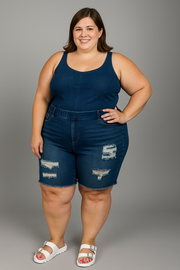 LEG-19 {Made For Me} Blue Denim Distressed Shorts EXTENDED PLUS SIZE 4X/5X  5X/6X