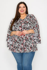 100 PQ {Paisley Bliss} Black/Red Paisley Print V-Neck Top EXTENDED PLUS SIZE 2X 3X 4X  TRUE TO SIZE!!