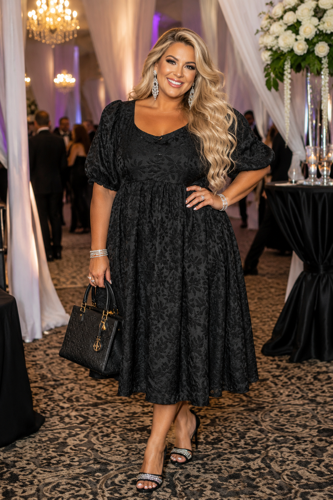 LD {Boho Midnight} Black Floral Textured Long Dress PLUS SIZE 2X