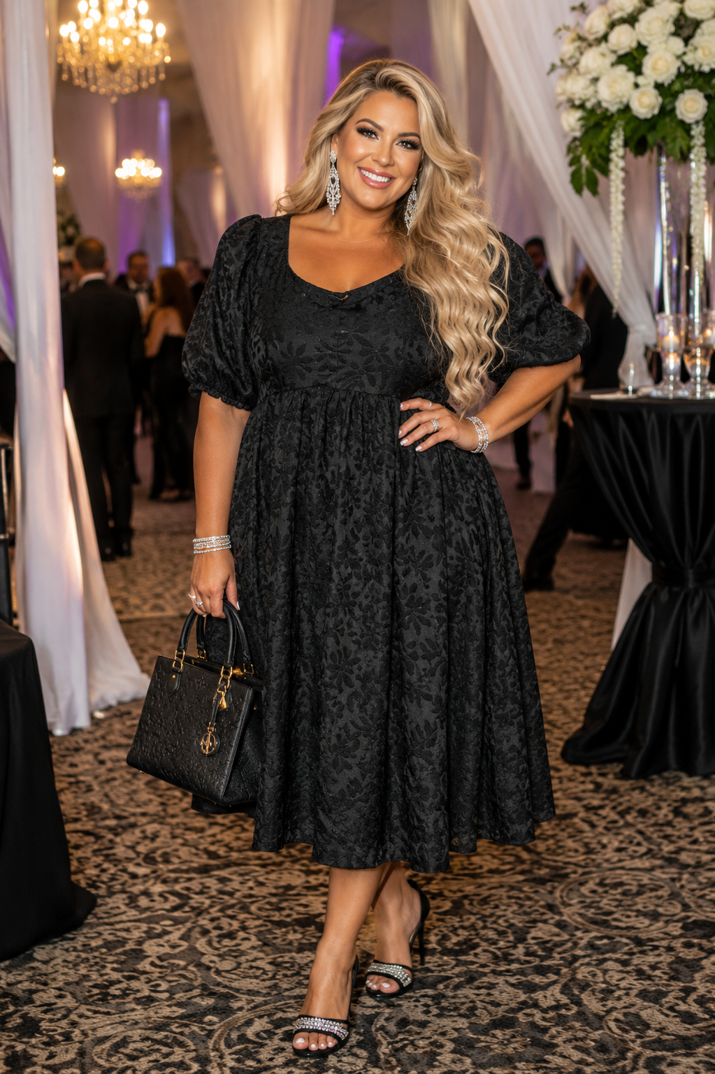 LD {Boho Midnight} Black Floral Textured Long Dress PLUS SIZE 2X