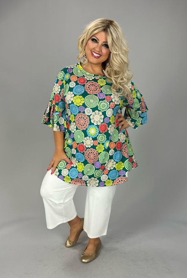 100 PQ {Romantic Notion} Green Crochet Print Tunic EXTENDED PLUS SIZE 2X 3X 4X  TRUE TO SIZE!!