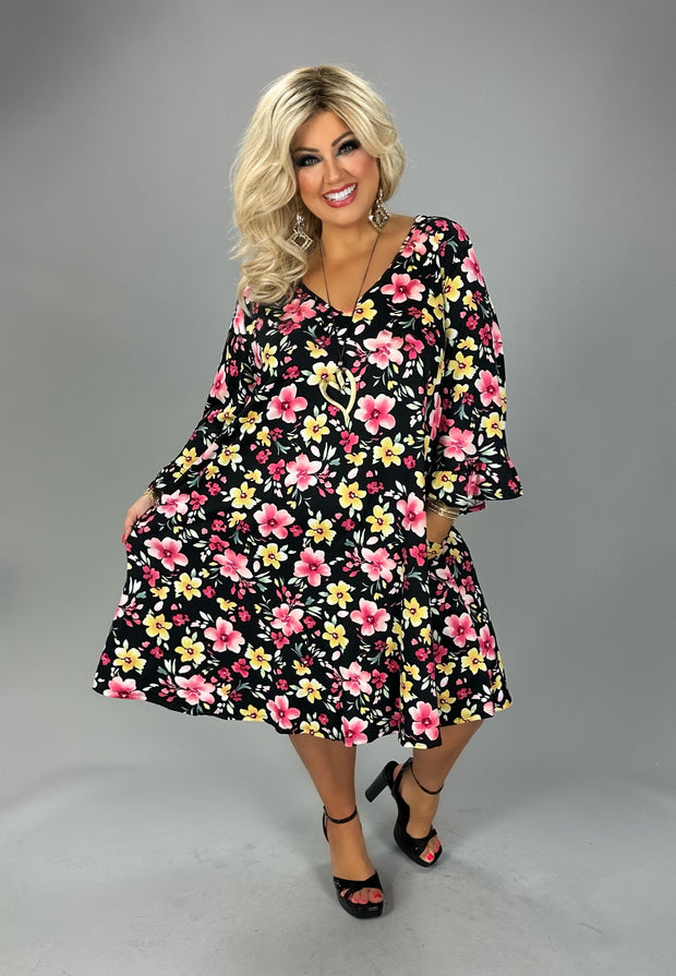 61 PQ {Night Blooms} Black Floral V-Neck Dress Curvy Brand!! Extended Plus Size 4X 5X 6X 4X 61 PQ {Night Blooms} Black Floral V-Neck Dress Curvy Brand!! Extended Plus Size 4X 5X 6X 4X