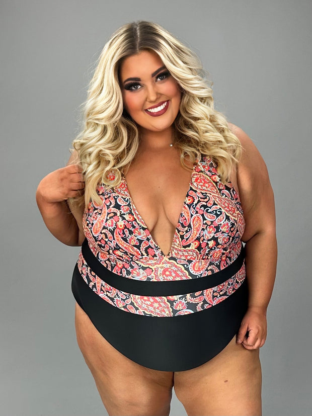 SWIM-I {Sunny Business} Black/Red 1 Piece Swimsuit EXTENDED PLUS SIZE 4X