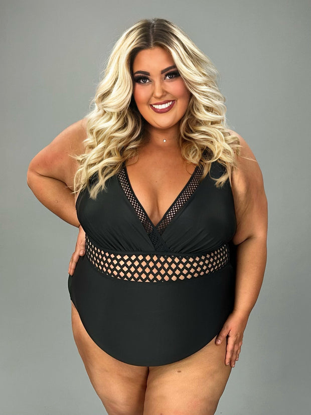 SWIM-B {Chasing The Sun} Black One Piece Swimsuit EXTENDED PLUS SIZE 4X