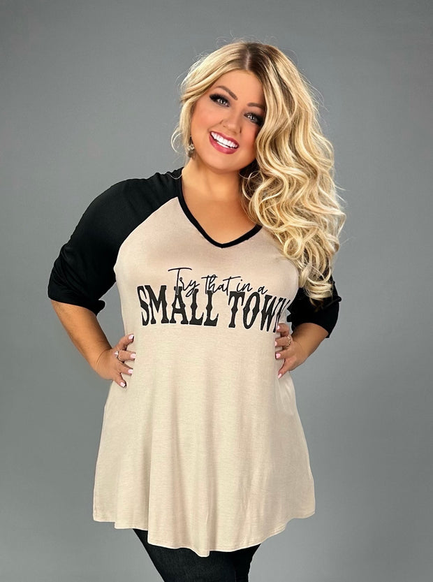 53 GT {Try That In A Small Town} Taupe Black Graphic Tee CURVY BRAND!!!  EXTENDED PLUS SIZE XL 2X 3X 4X 5X 6X