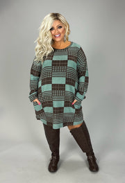 41 PLS {Love At First Sight}  MInt/Brown Checkered Dress PLUS SIZE XL 2X 3X