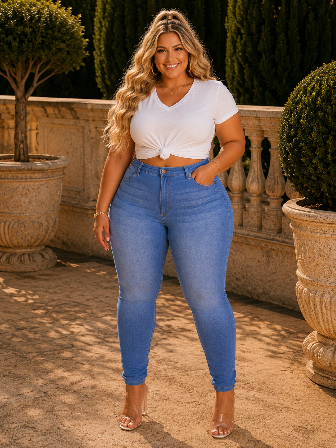 LEG-67 {Aphrodite} Sky Blue Denim Skinny Jeans PLUS SIZE 3X