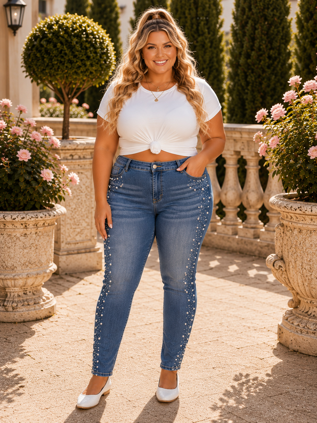 LEG-60 {Mindful Muse} VOCAL Denim Acid Washed Pearl Embellished