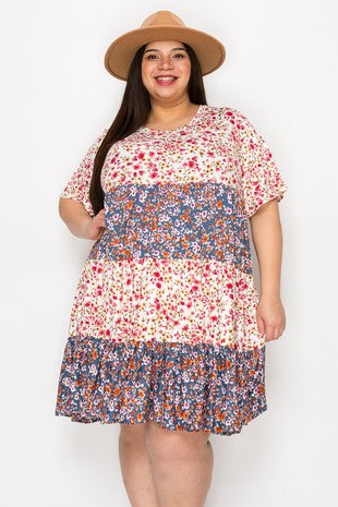 43 CP {Day Dreams} Ivory Blue Floral Contrast Dress PLUS SIZE 1X 2X 3X Curvy Boutique Plus Size Clothing 43 CP {Day Dreams} Ivory Blue Floral Contrast Dress PLUS SIZE 1X 2X 3X Curvy Boutique Plus Size Clothing