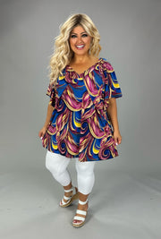 100 PSS {Swirl Escape} Navy Pink Swirl Flutter Sleeve Top EXTENDED PLUS SIZE 2X 3X 4X  TRUE TO SIZE!!