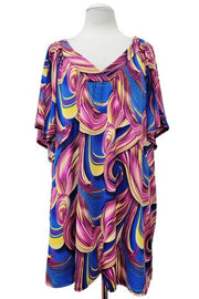 100 PSS {Swirl Escape} Navy Pink Swirl Flutter Sleeve Top EXTENDED PLUS SIZE 2X 3X 4X  TRUE TO SIZE!!
