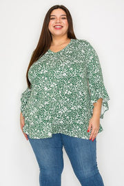 100 PQ {Floral Oasis} Green Floral Cascading Sleeve Top EXTENDED PLUS SIZE 2X 3X 4X  TRUE TO SIZE!!