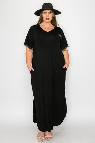 LD {Little Diva} Black Rhinestone Sleeve & Pocket Maxi Dress PLUS SIZE Curvy Boutique Plus Size Clothing LD {Little Diva} Black Rhinestone Sleeve & Pocket Maxi Dress PLUS SIZE Curvy Boutique Plus Size Clothing