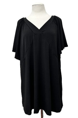 100 {Comfy Hangout} Black V-Neck Wide Sleeve Top EXTENDED PLUS SIZE 2X 3X 4X  TRUE TO SIZE !!