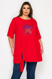 100 SD {I Still Believe} Red Star Print Tie Hem Tunic EXTENDED PLUS SIZE 3X 4X 5X