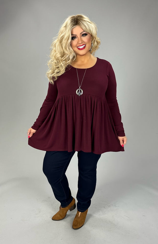 94   SLS-A {Keep It Going} Dk. Burgundy Babydoll Hi/Low Top PLUS SIZE 1X 2X 3X