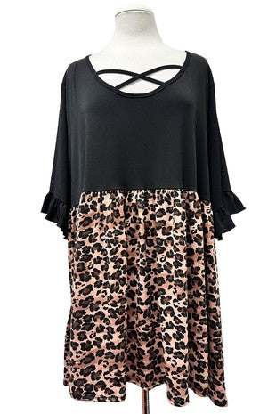 100 CP {Wild Feeling} Black Brown Leopard Cross Neck Tunic EXTENDED PLUS SIZE 1X 2X 3X 4X 5X