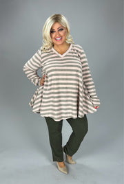 40  PLS {Underline The Style} Pink/Grey Stripe Print Top PLUS SIZE XL 2X 3X
