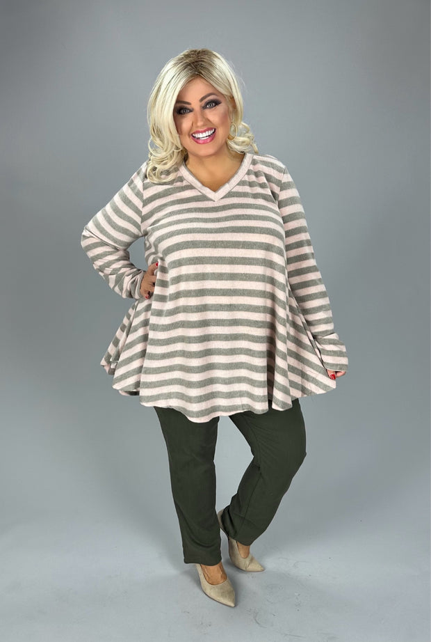 40  PLS {Underline The Style} Pink/Grey Stripe Print Top PLUS SIZE XL 2X 3X
