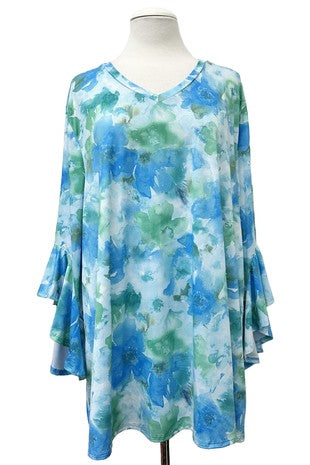 100 PQ {Feel The Calm} Blue Green Cascading Sleeve Top EXTENDED PLUS SIZE 4X 5X 6X