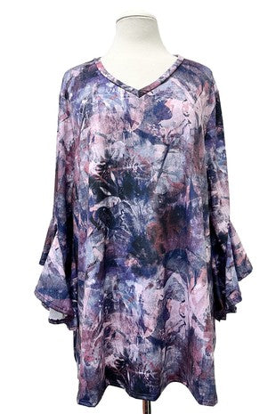 100 PQ {Loved By Me} Purple Print Cascading Sleeve Top EXTENDED PLUS SIZE 2X 3X 4X  TRUE TO SIZE!!