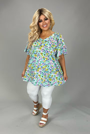 100 PSS {Cottage Blooms} Lilac Floral Flutter Sleeve Top EXTENDED PLUS SIZE 2X 3X 4X  TRUE TO SIZE!!