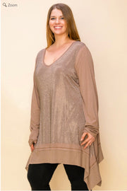 66  SD  {Swing With Me} VOCAL Mocha Rhinestone V-Neck Top PLUS SIZE XL 2X 3X