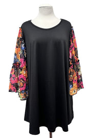 100 CP {Above Water} Black Orange Sheer Floral Sleeve Tunic EXTENDED PLUS SIZE 3X 4X 5X