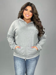 OT-H {Comfy Chic}  Heather Grey Hoodie Jacket Full Zipper PLUS SIZE 1X 2X 3X