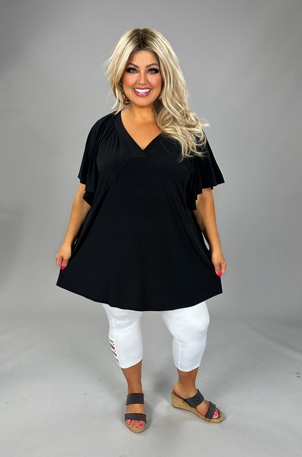 100 {Comfy Hangout} Black V-Neck Wide Sleeve Top EXTENDED PLUS SIZE 2X 3X 4X  TRUE TO SIZE !!