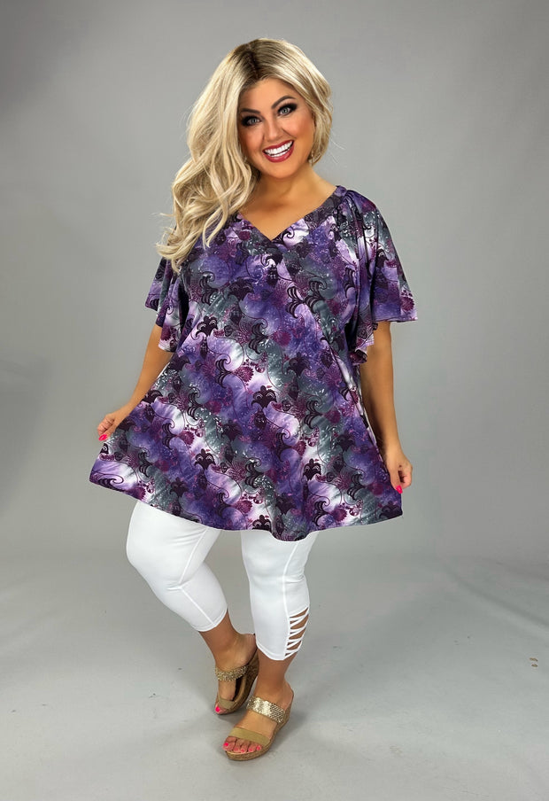 100 PSS {Graceful Moment} Purple V-Neck Flutter Sleeve Top EXTENDED PLUS SIZE XL 2X 3X 4X  TRUE TO SIZE!!