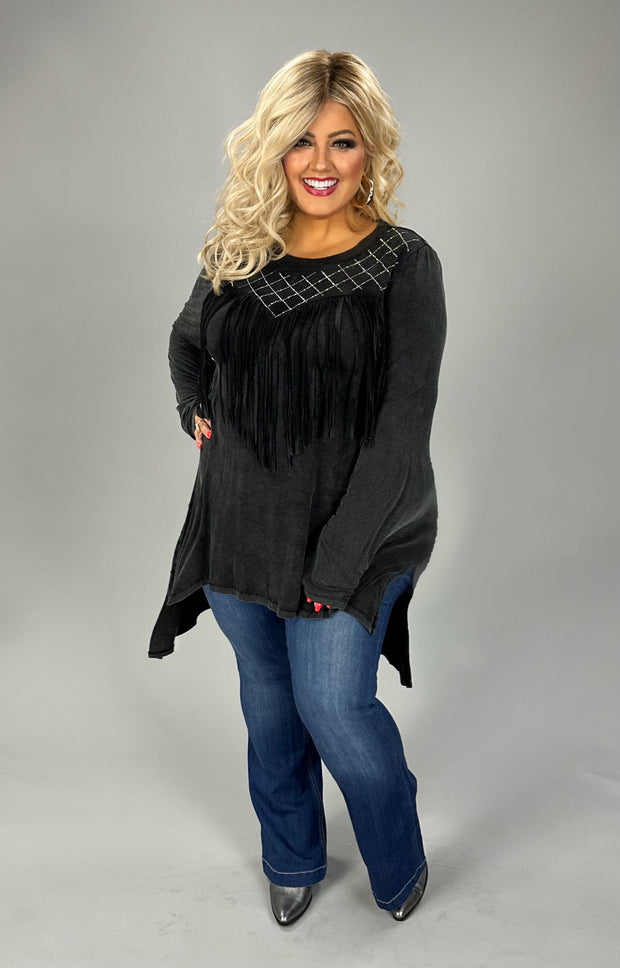 83 SLS   {Through My Eyes} VOCAL Black Fringe & Rhinestone Detail Top PLUS SIZE XL 2X 3X