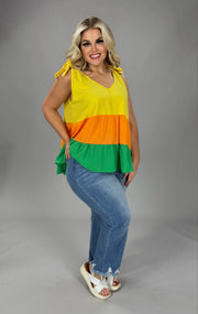 90 SV-Q {Retail Therapy} Yellow Orange GreenTiered Top PLUS SIZE XL 2X 3X