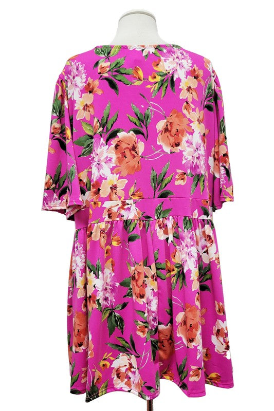 100 PSS {Friend Of Mine} Fuchsia Floral Babydoll Top EXTENDED PLUS SIZE 3X 4X 5X