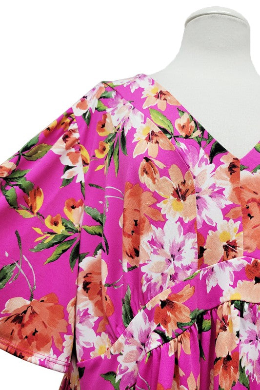 100 PSS {Friend Of Mine} Fuchsia Floral Babydoll Top EXTENDED PLUS SIZE 3X 4X 5X