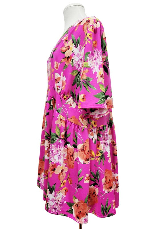 100 PSS {Friend Of Mine} Fuchsia Floral Babydoll Top EXTENDED PLUS SIZE 3X 4X 5X